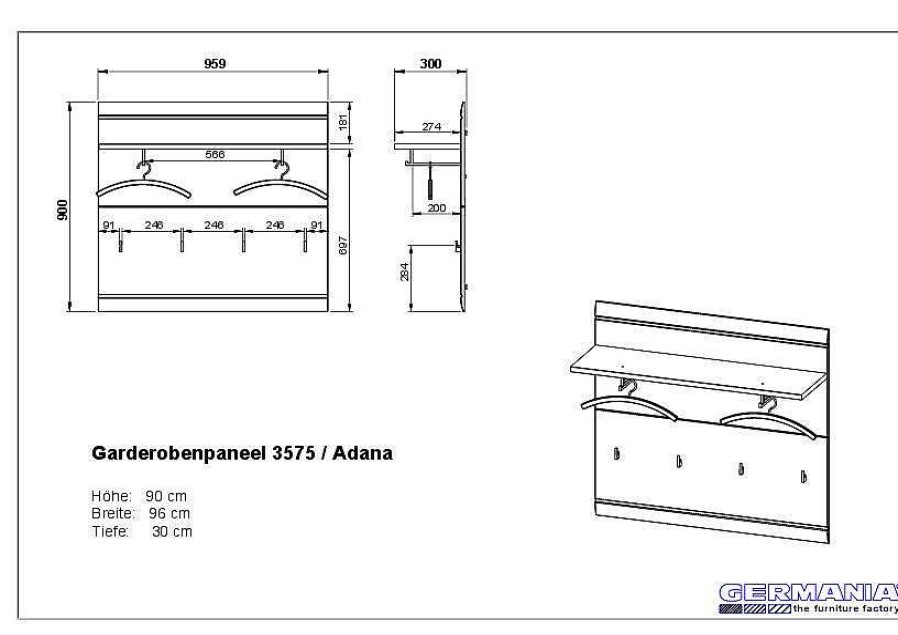 GERMANIA Garderobenpaneel Greifswald | Wandgarderoben & Paneele